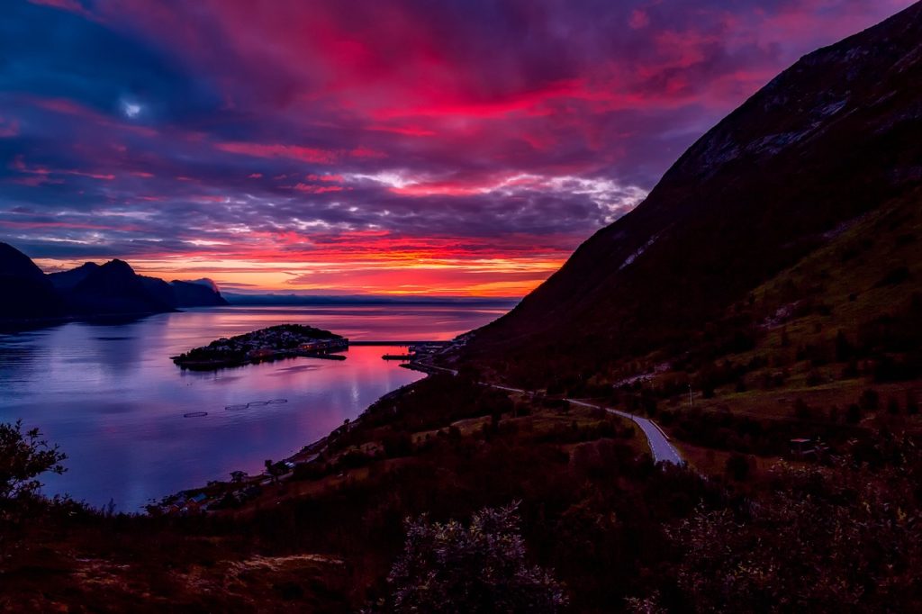 norway, sunset, dusk